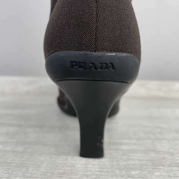 PRADA Donna brown microfiber pointed toe kitten heel ankle boots size 5.5 - Picture 8 of 16